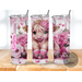 Pink Highland cow tumbler, Cute floral cow mug, Rustic farm-themed tumbler

